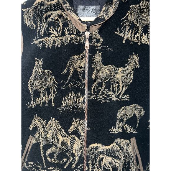 Vintage Tsunami Women's Fleece Vest With Horse Pattern Size L Large in Black/Tan - Picture 4 of 6